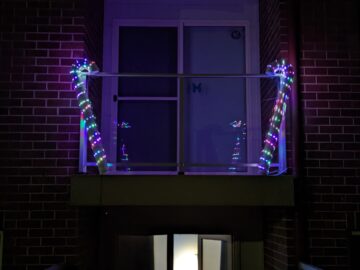 Outside view of house with candy canes